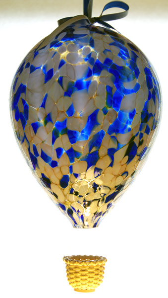 Lg. Blue and Gold Blown Glass Balloon with Wicker Basket