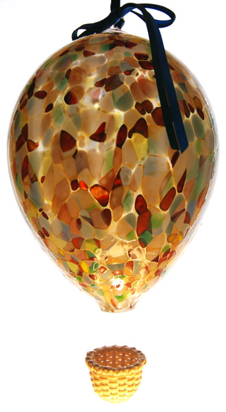 Lg. Gold and Brown Blown Glass Hot Air Balloon with Wicker Baske