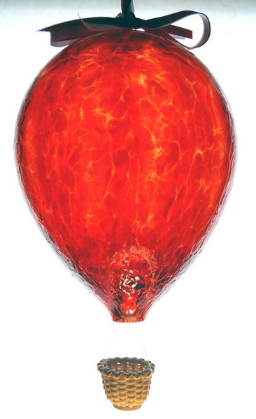 Lg. 2 Color Red Blown Glass Hot Air Balloon with Wicker Basket